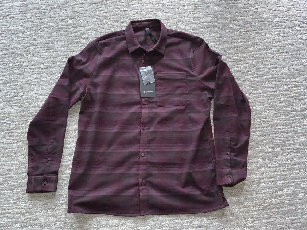 Lululemon Masons Peak Flannel Shirt Burgundy Plaid Long Sleeve Button Up Mens XL